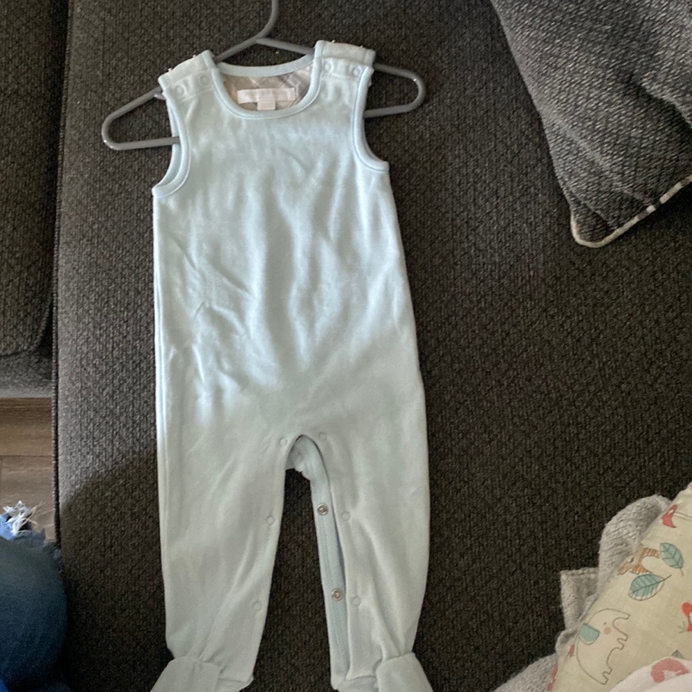 One piece light blue velvet Burberry baby outfit